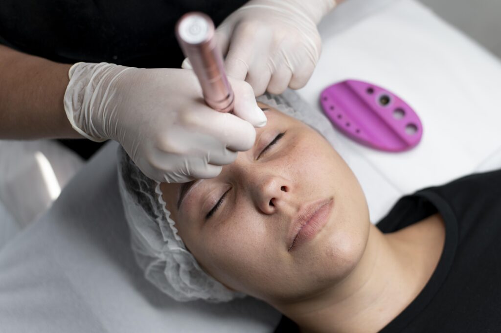 caucasian woman going through microblading treatment